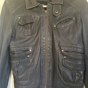 Gray Leather Bomber Jacket